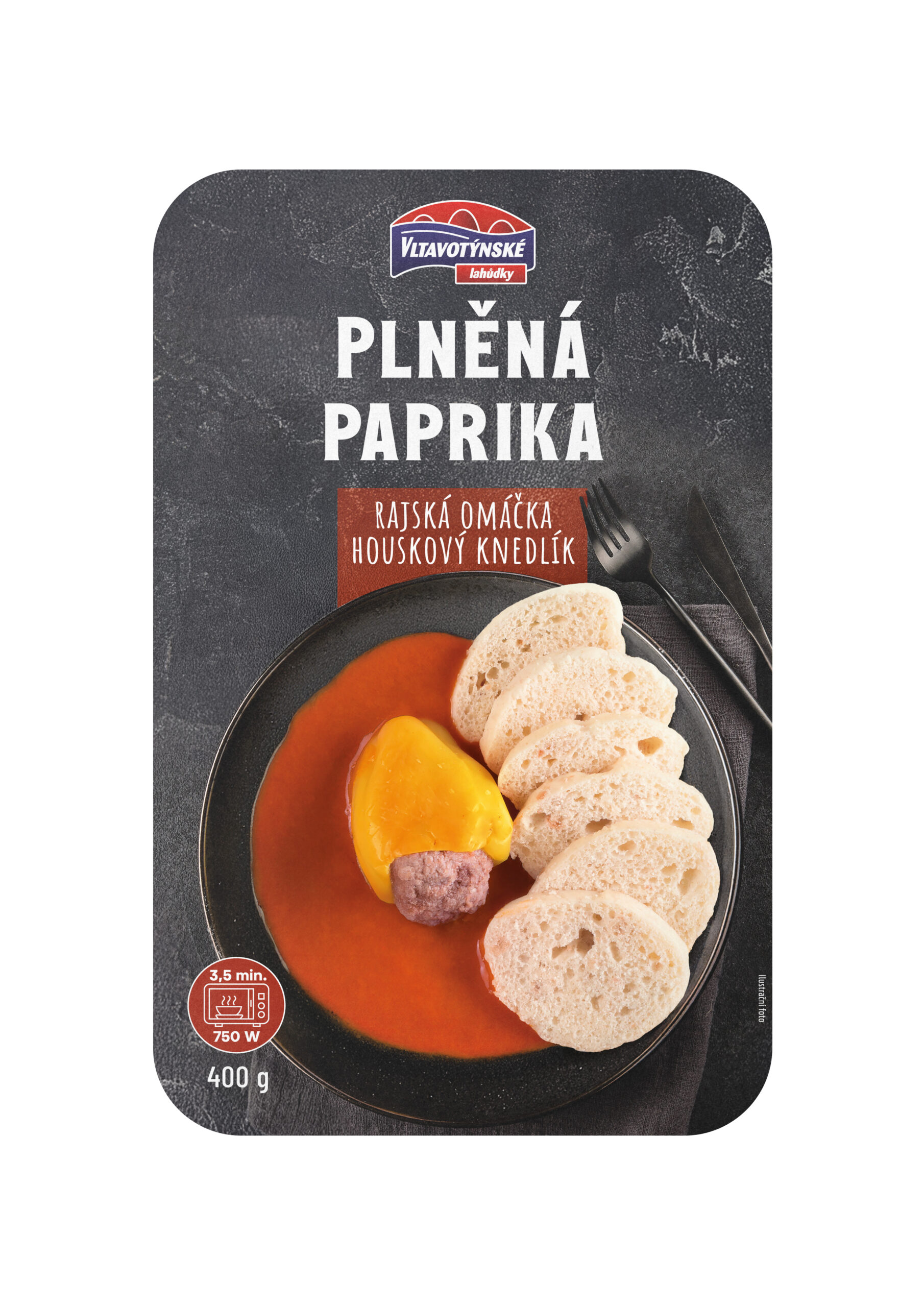 Plněná paprika, rajská omáčka, houskový knedlík